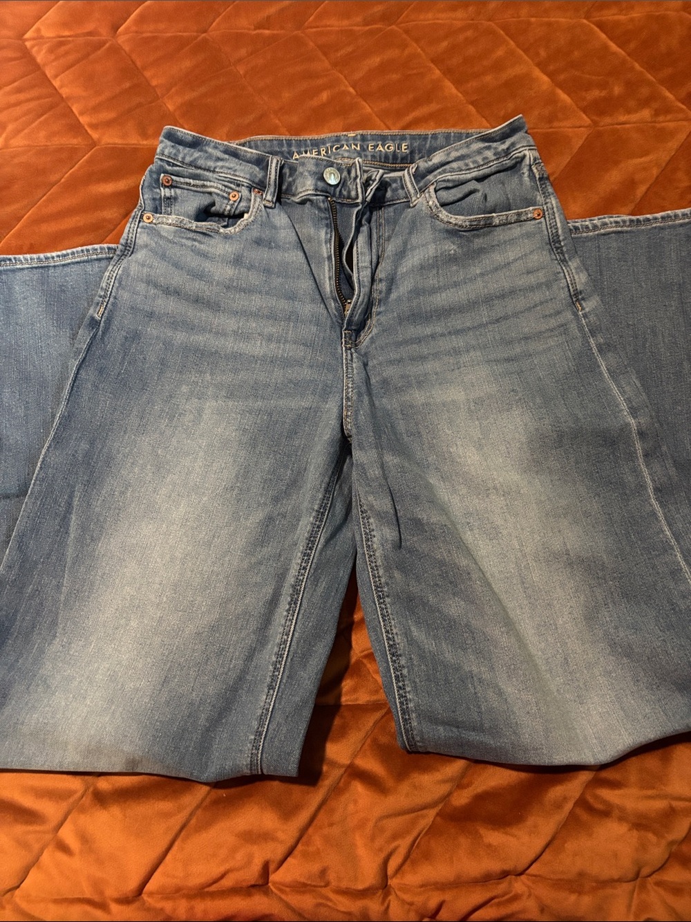 American Eagle Outfitters Women's Light Blue Wide-Leg Jeans